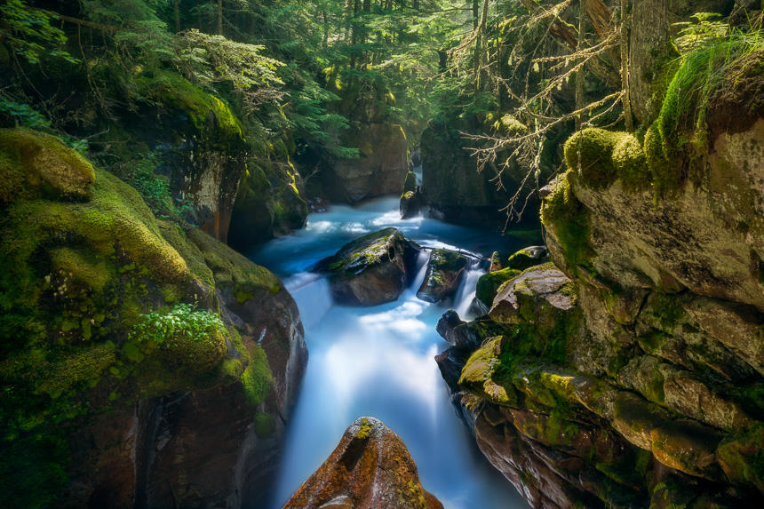 a photograph of avalanche creek in glacier national park montana