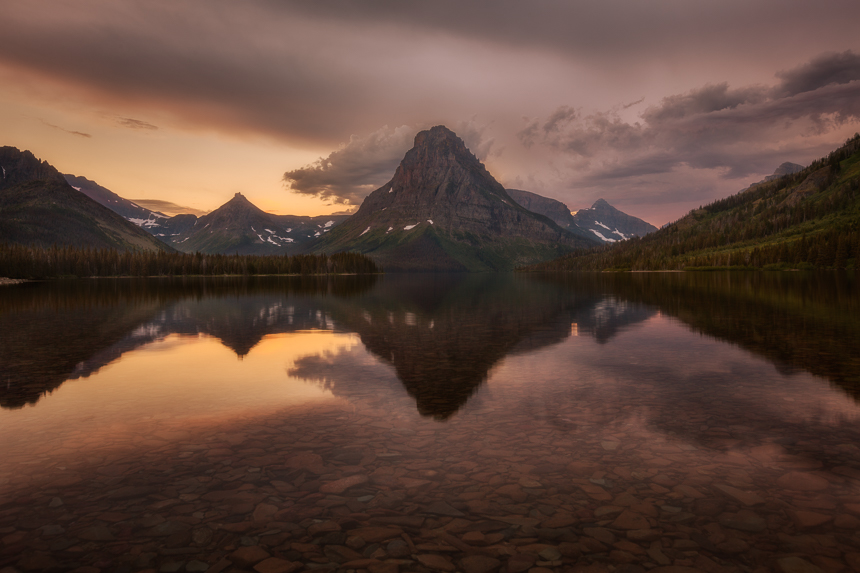 a photograph of two medicine lake in glacier national park montana