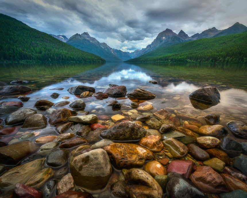 photo at bowman lake in glacier national park montana